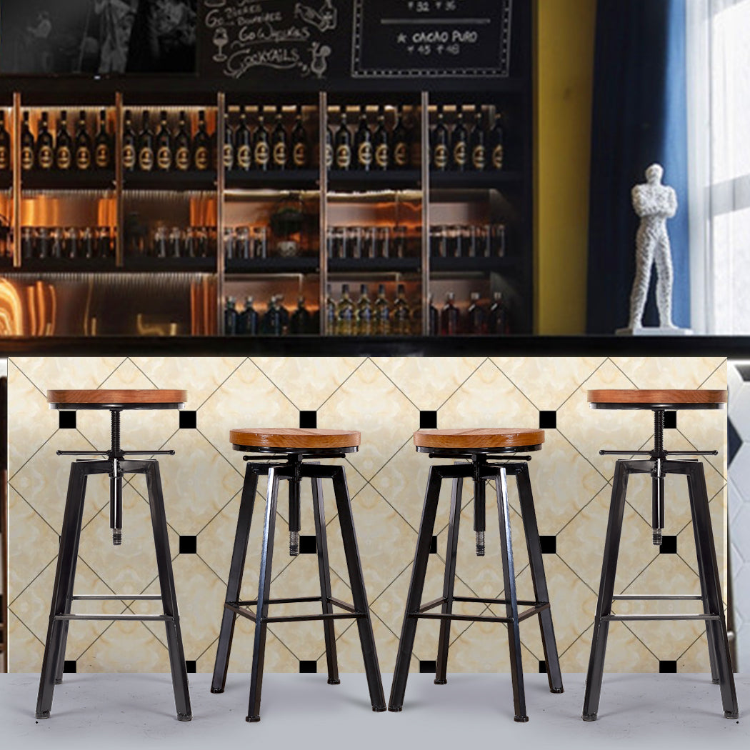 4x Bar Stools Industrial with Wooden Barstools Swivel Vintage