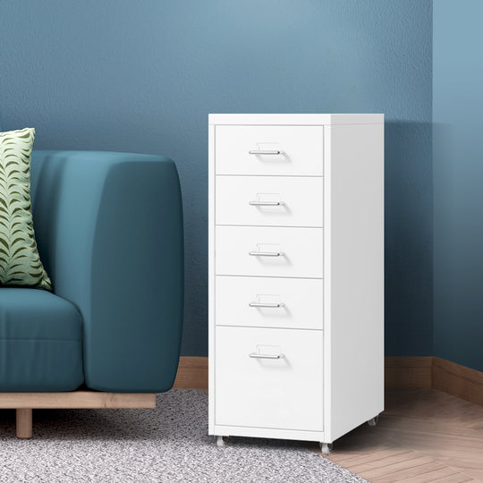 5-Drawer Office Cabinet Storage Chest White Desk Organizer - Portable Rack