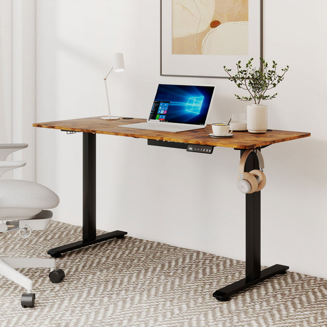 Adjustable Steel Desk - Oak 140x60x72cm