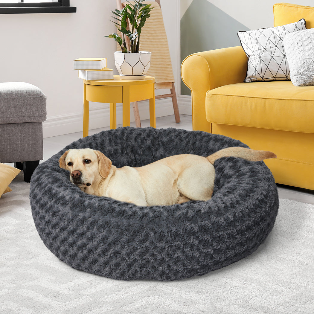 Calming Dog Bed Warm Soft Plush L Dark Grey Large