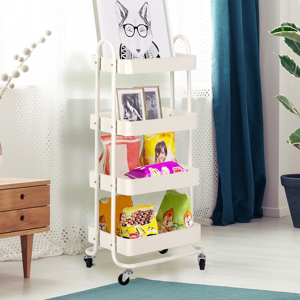 4 Tiers Kitchen Trolley Cart White - Steel Storage Rack Shelf