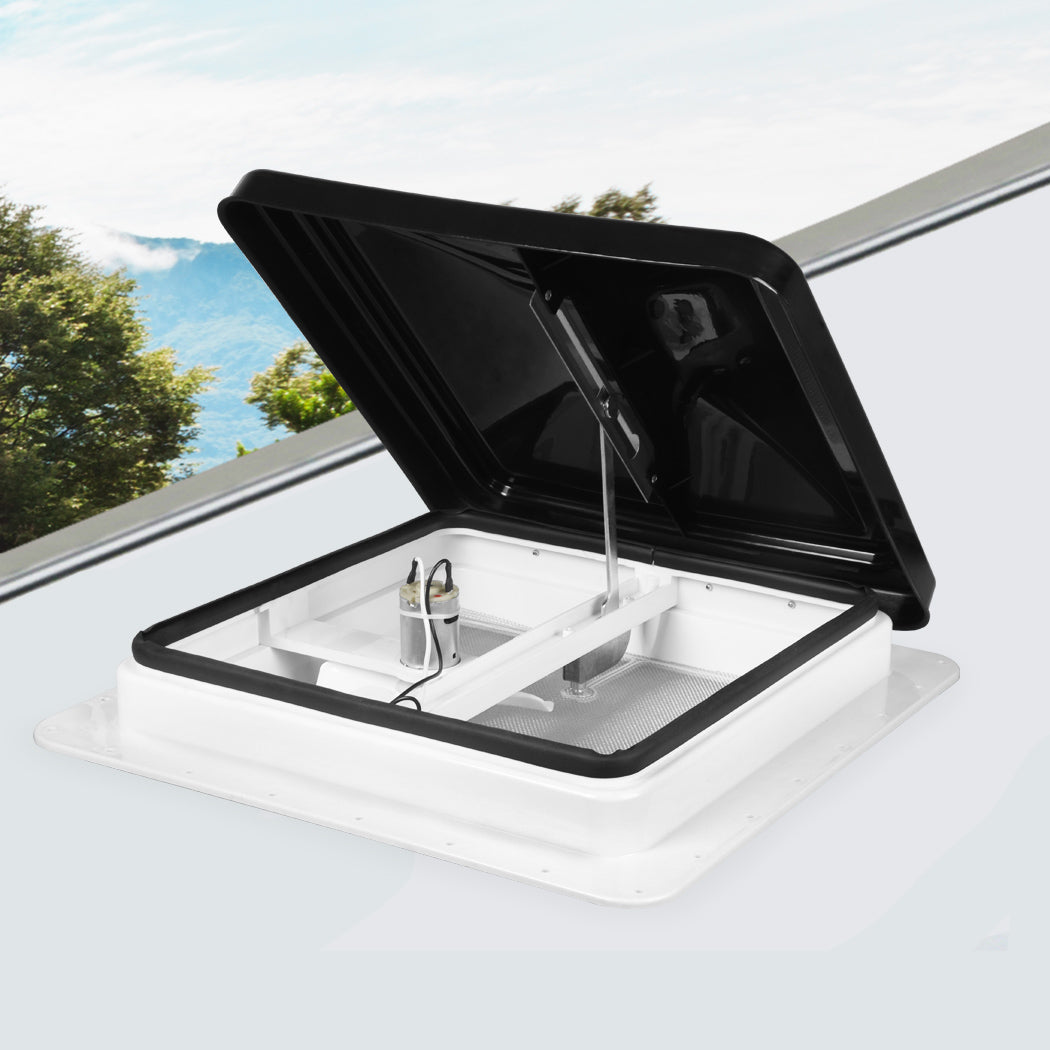 Caravan Roof Vent 12V Fan RV Black - Shower Hatch Flyscreen Motor