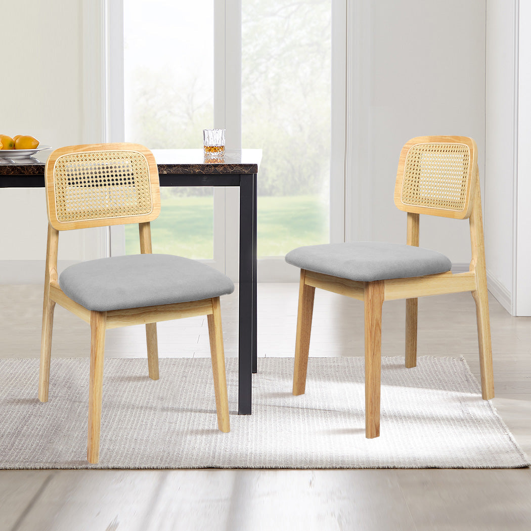 Premium 2x Dining Chair Wood Rattan Armless Natural  Foldable
