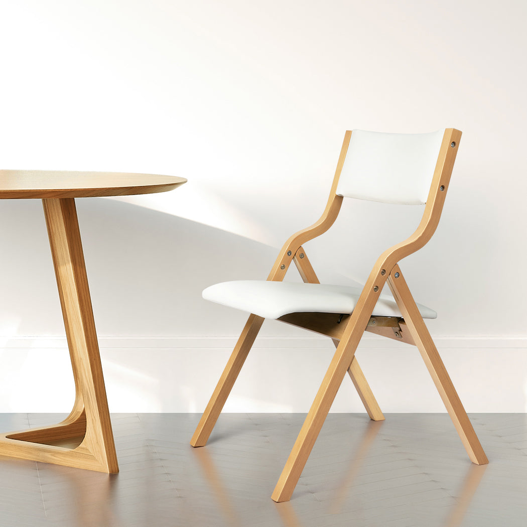 2x Dining Chairs Foldable PU Beige