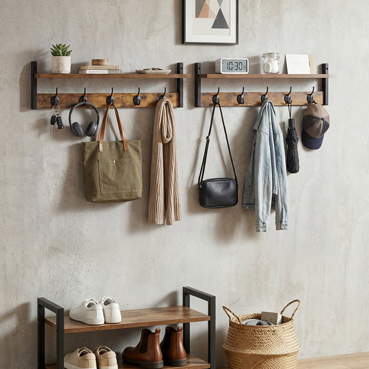 Wall Mounted Coat Rack Shelf Double Hooks - Home & Garden