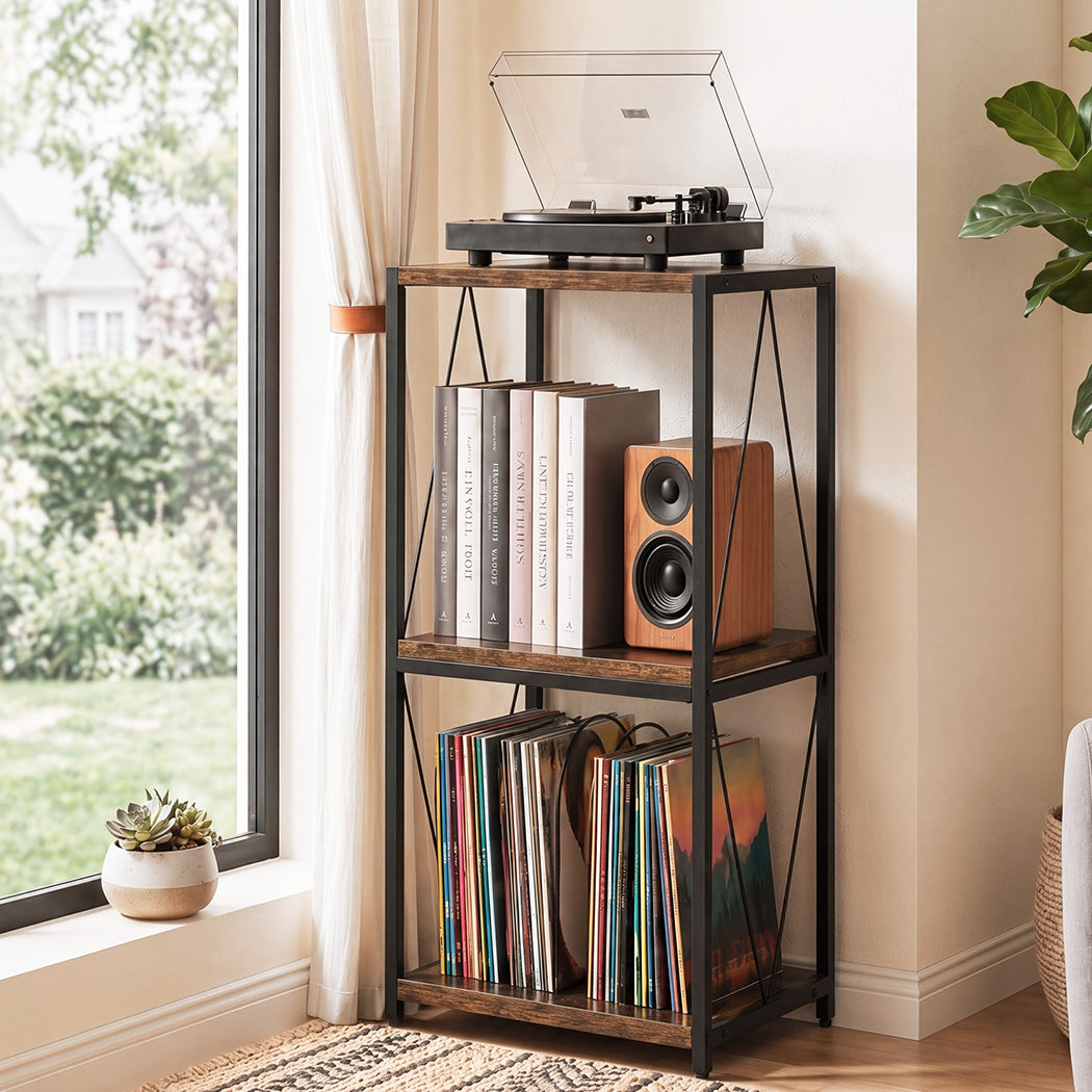 Vinyl Record Stand Black Steel 16x16x0.8cm