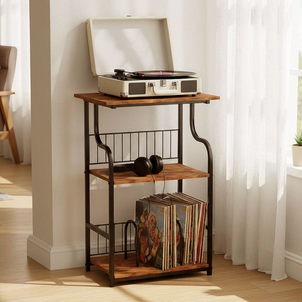 Side Table 3 Tier Storage Brown 50x30cm