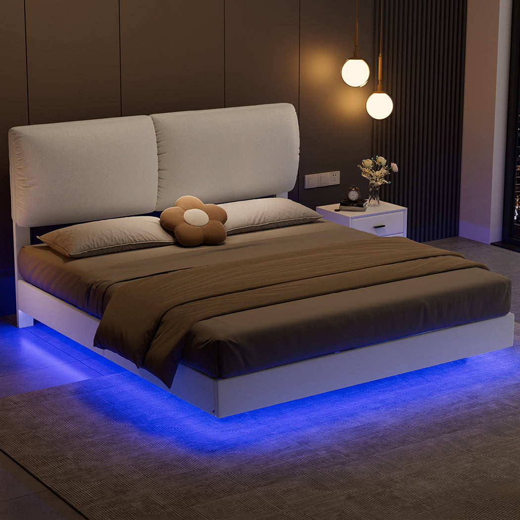 Floating Bed Frame With LED Light 220x187x96cm