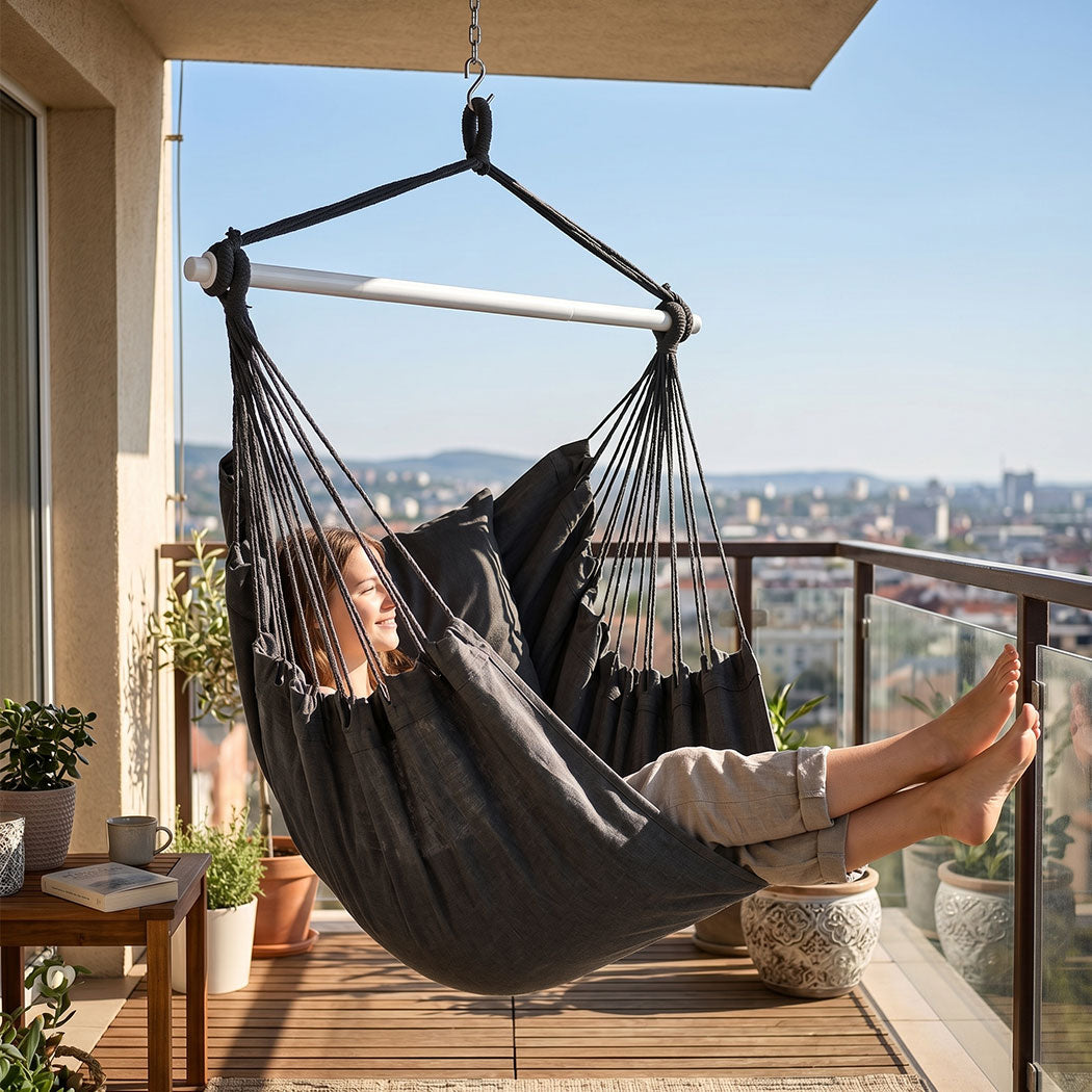 Hanging Hammock Chair 2 Cushions 150kg | Simpledeals