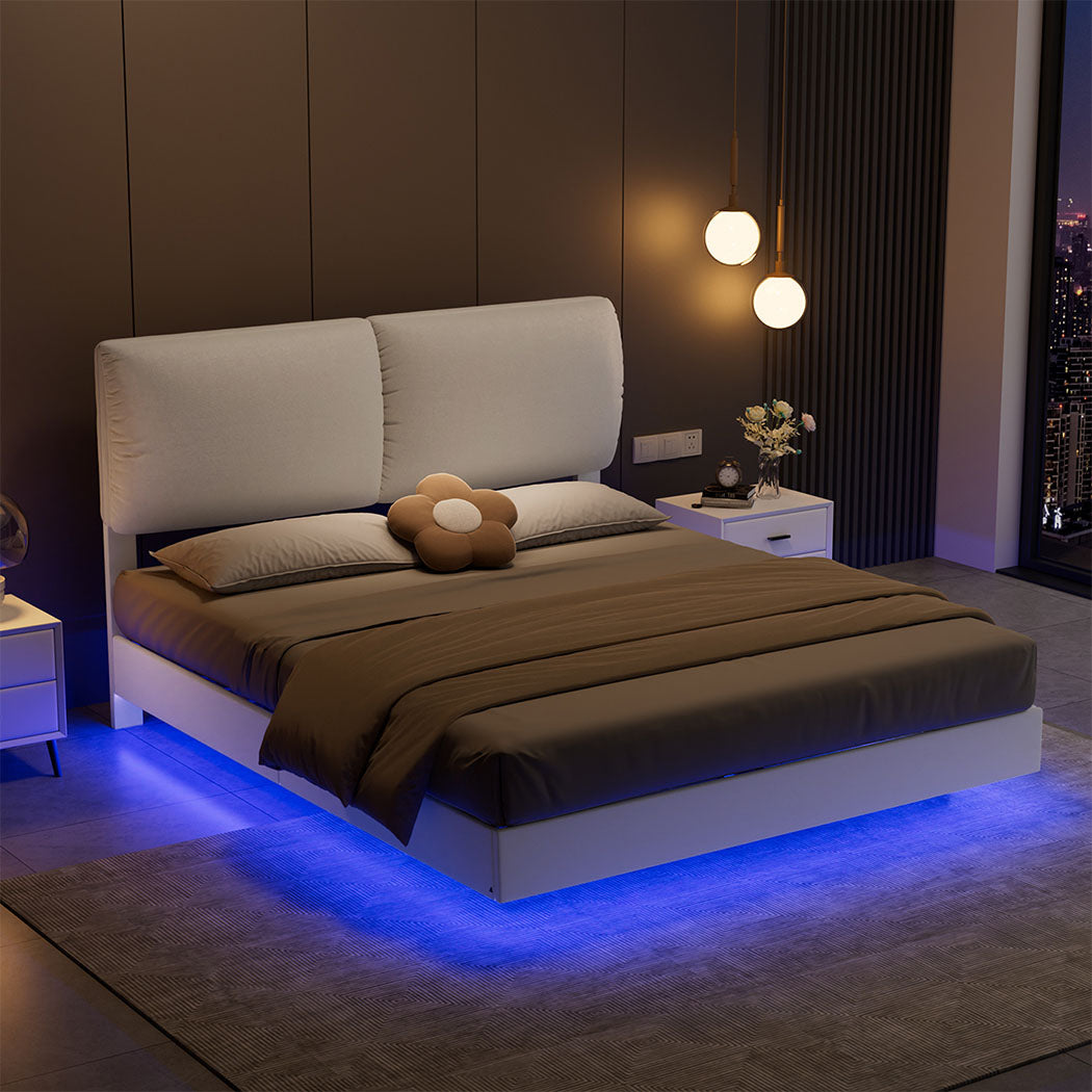 Double Floating Bed Frame With Sturdy Support