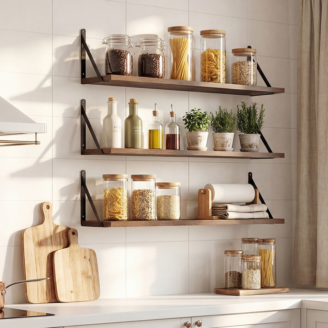 Rustic Floating Shelves Set 3 Wall Mounted | Simpledeals