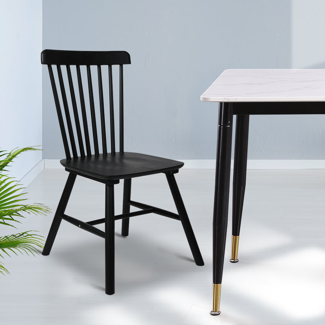 2x Dining Chairs Kitchen Winsor Black - Solid Wood