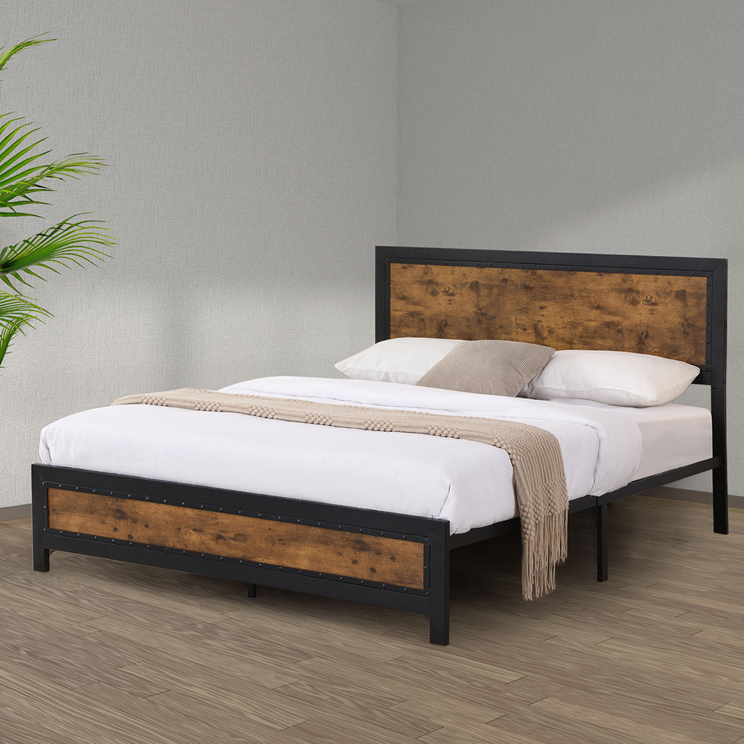 Wooden Rivets and Storage Drawers Double/Queen Metal Bed Frame