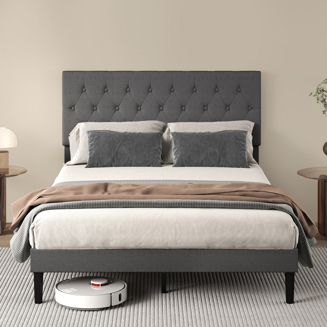Grey Upholstered Queen Bed Frame 203.5x155x103cm
