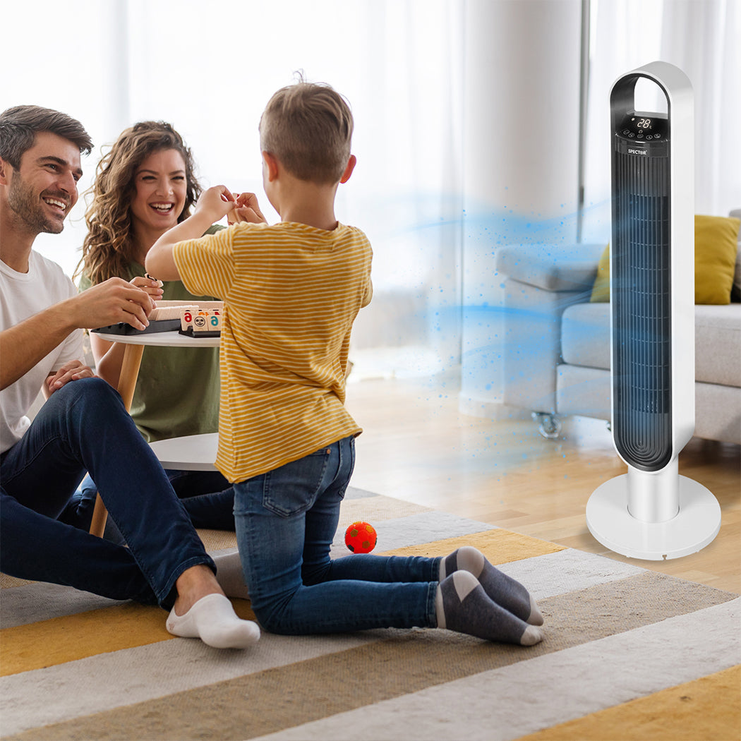 Tower Fan Portable Oscillating White - Remote Control Led