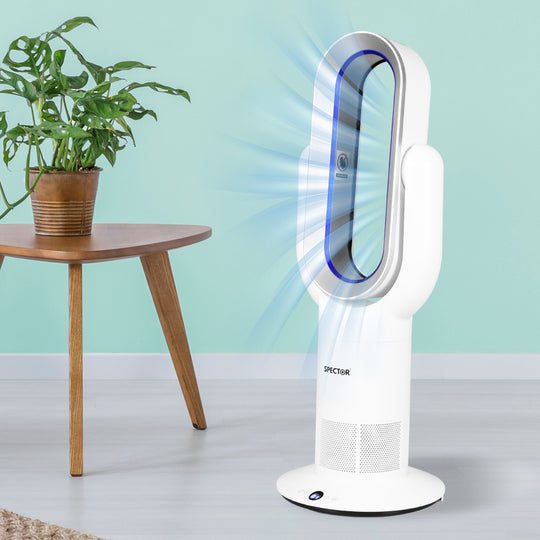 Bladeless Electric Fan Cooler Blue - Air Cool Heater Remote
