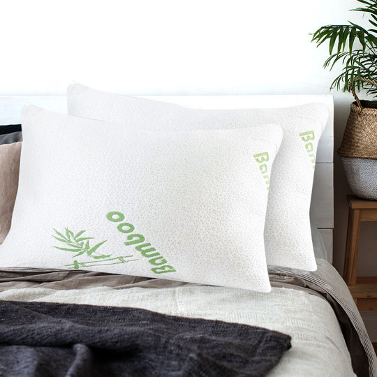 2x Memory Foam Pillow Bamboo - Dreamz Luxury Natural Bed