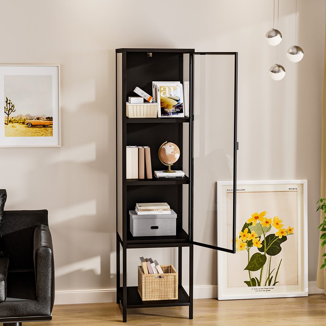 Compact Glass Display Cabinet Collections Storage  High Back Support