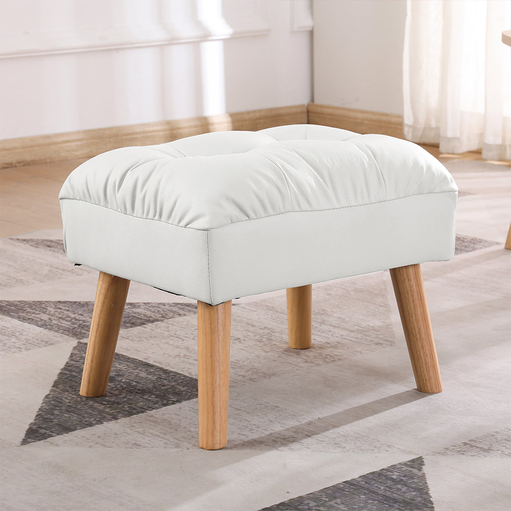 Cream Leather Ottoman Footstool 46x36x40cm