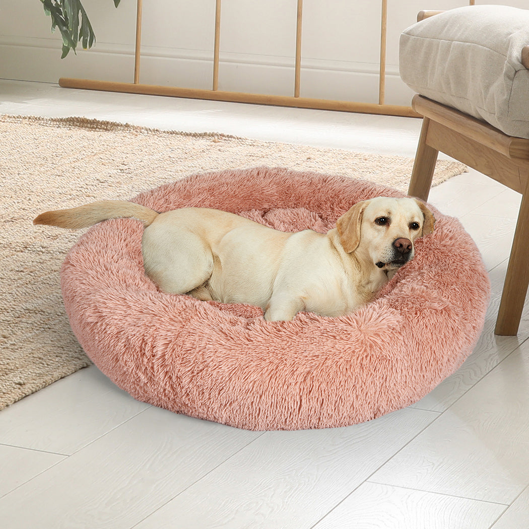 Pet Bed Cat Dog Donut Nest Calming M Pink - Medium