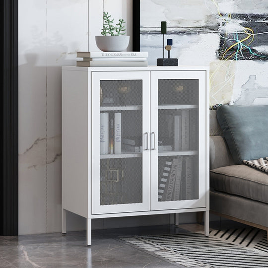 Storage Cabinet Steel Kitchen White - Adjustable Buffet Sideboard Raised