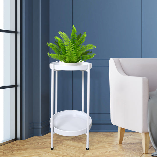 2 Tiers Plant Stand Metal Flower White Medium, Gardening