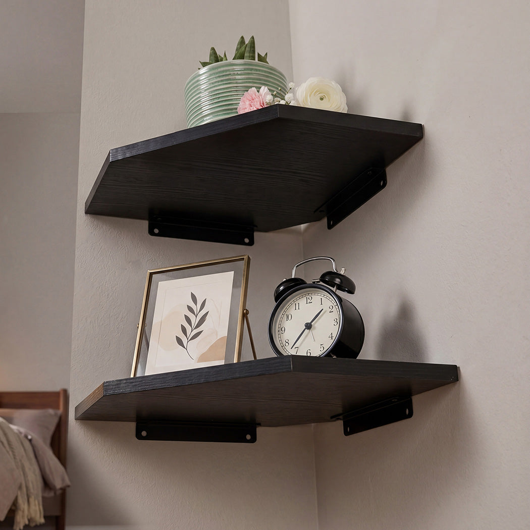 Corner Wall Shelves 2pc Floating Storage Black | Simpledeals