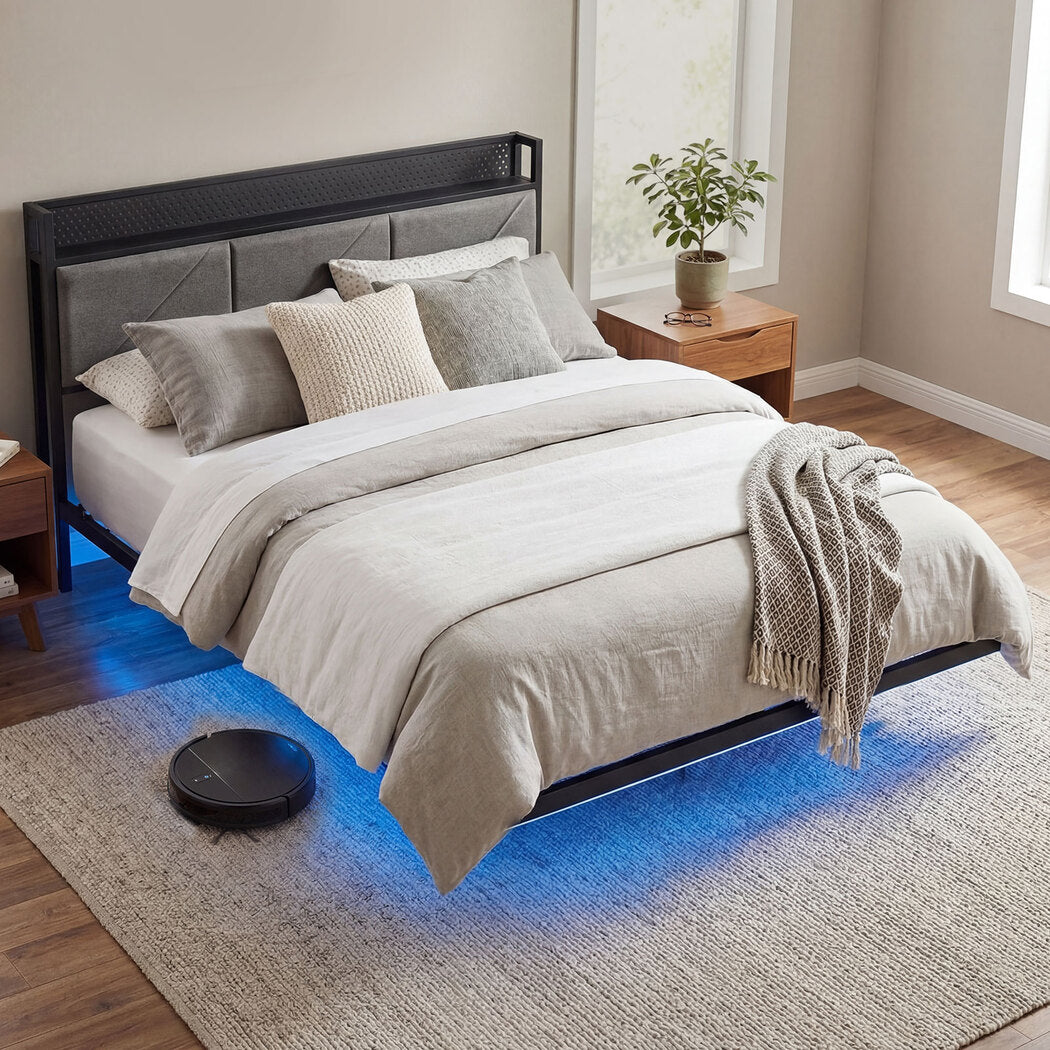 Double Bed Frame LED USB Headboard Storage | Simpledeals