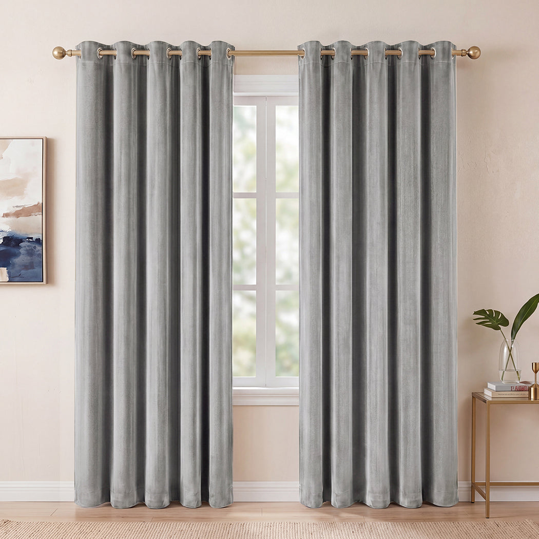 Grey Velvet Blackout Curtains 2 Panels | Simpledeals