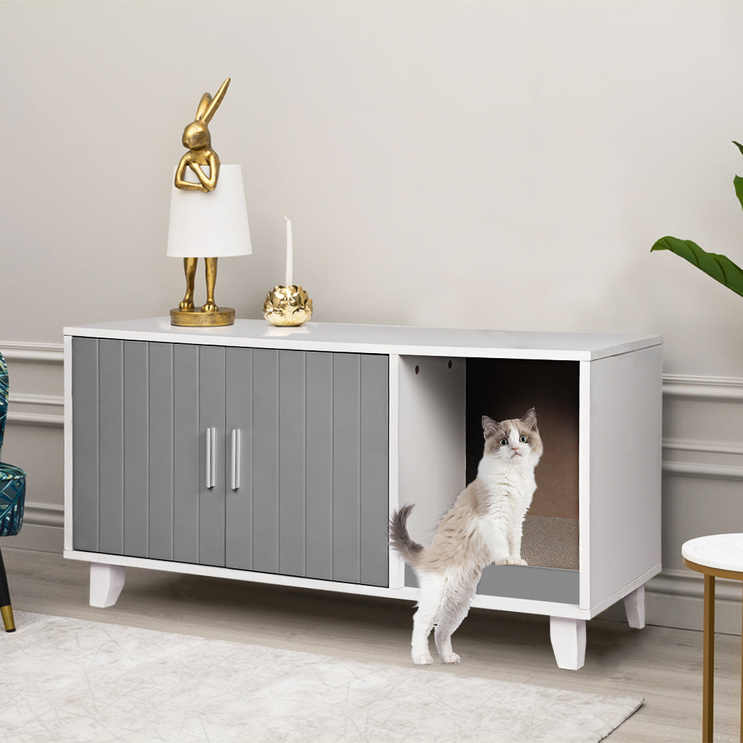 Enclosed Cat Litter Cabinet Box Grey
