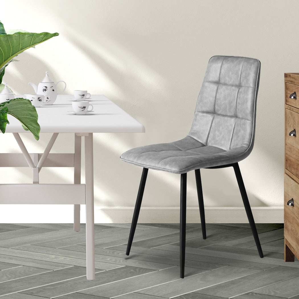 4x Dining Chairs Lounge Room Padded Seat PU Leather Grey/Blue