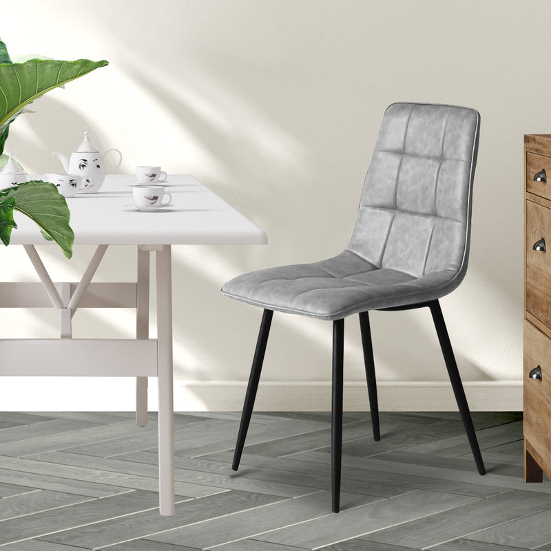 4x Dining Chairs Lounge Room Padded Seat PU Leather Grey/Blue, Grey colour