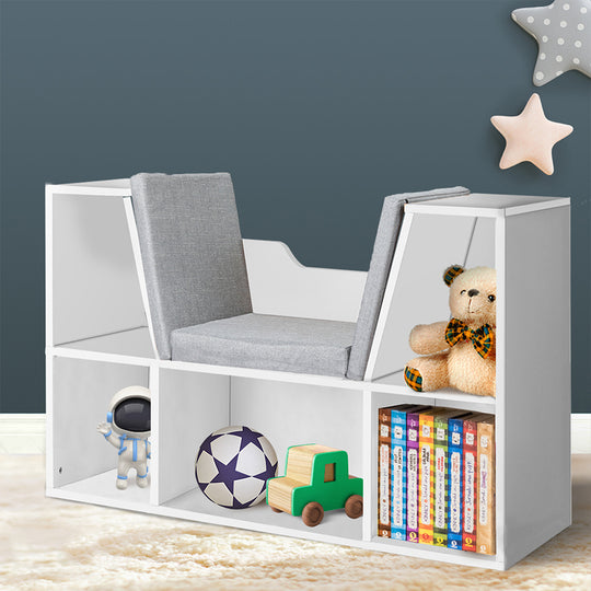 Kids Bookcase Toys Box Shelf White