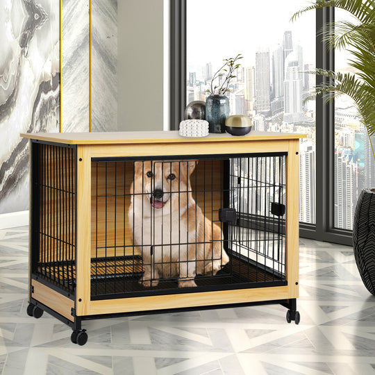 Wooden Wire Dog Kennel Side End L Large - Table Steel