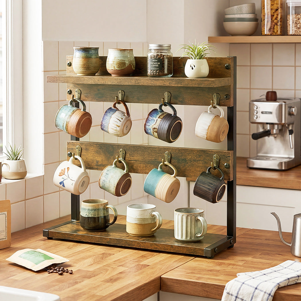 Mug Holder Stand Industrial 2 Tier 8 Hooks | Simpledeals