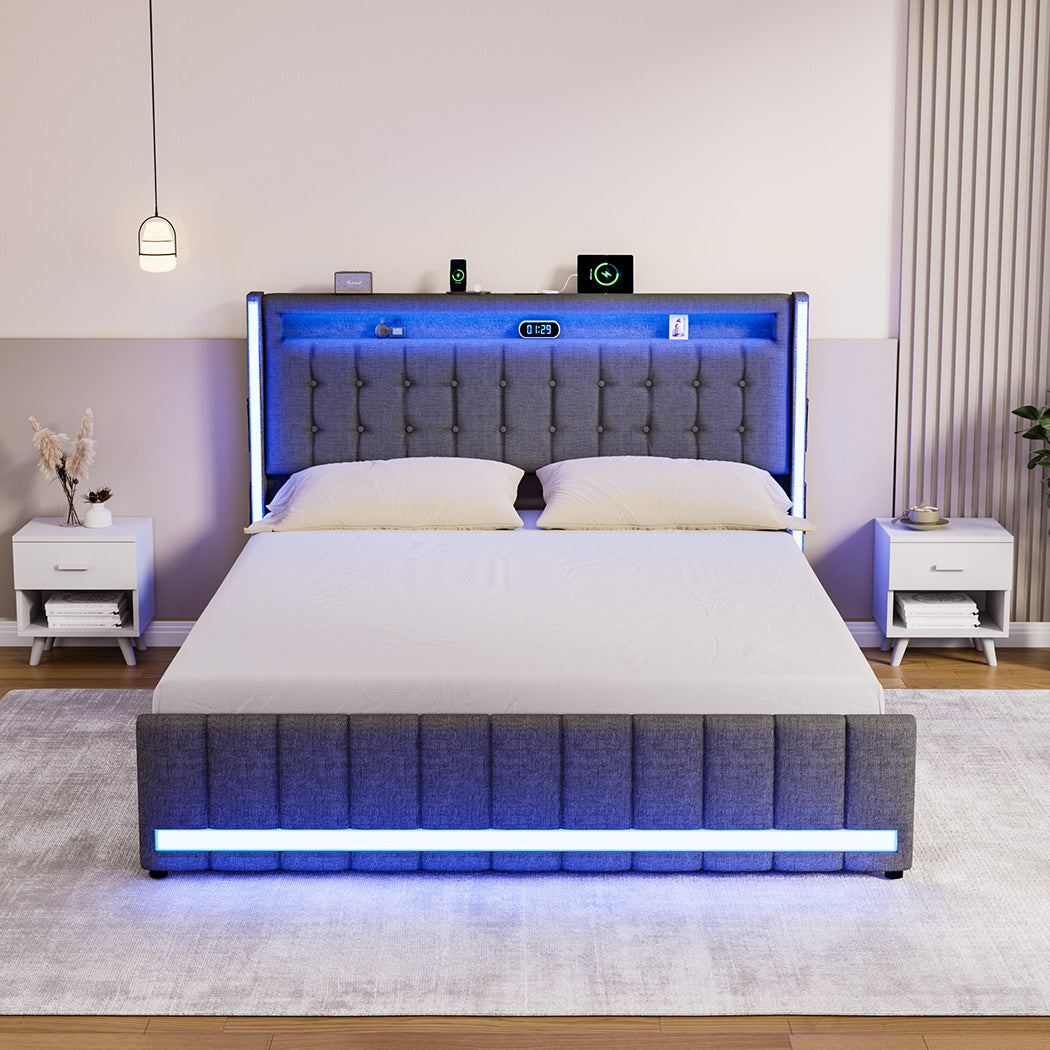 Queen Bed Frame With Solid Timber Slats And Sturdy Wooden Base