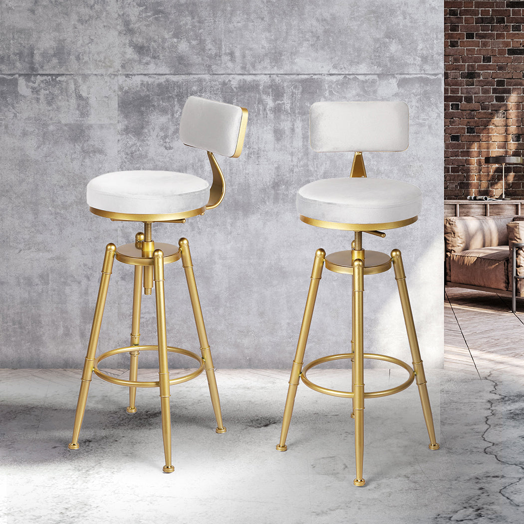 White Velvet Bar Stool Chair 33x33x70cm