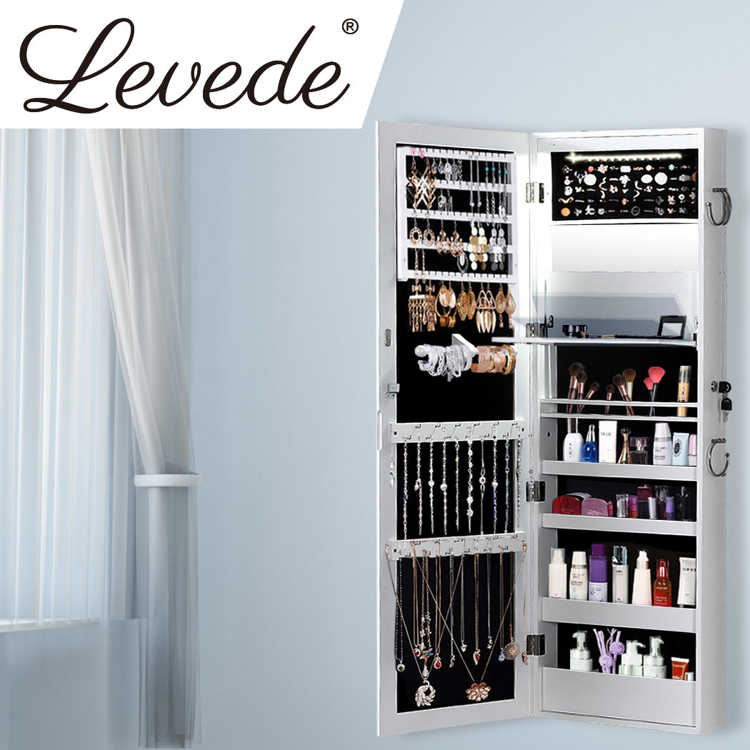 Mirrored Jewellery Cabinet Storage Organizer with Lock Stand