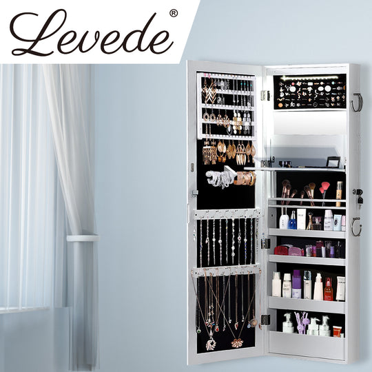Wall Mounted Mirror Jewellery Cabinet with LED Light White