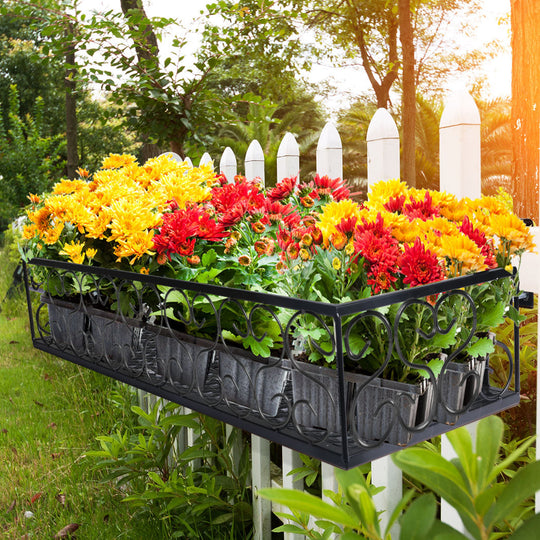 Plant Stand Outdoor Indoor Home Black Rectangle - Durable Steel Frame Holder