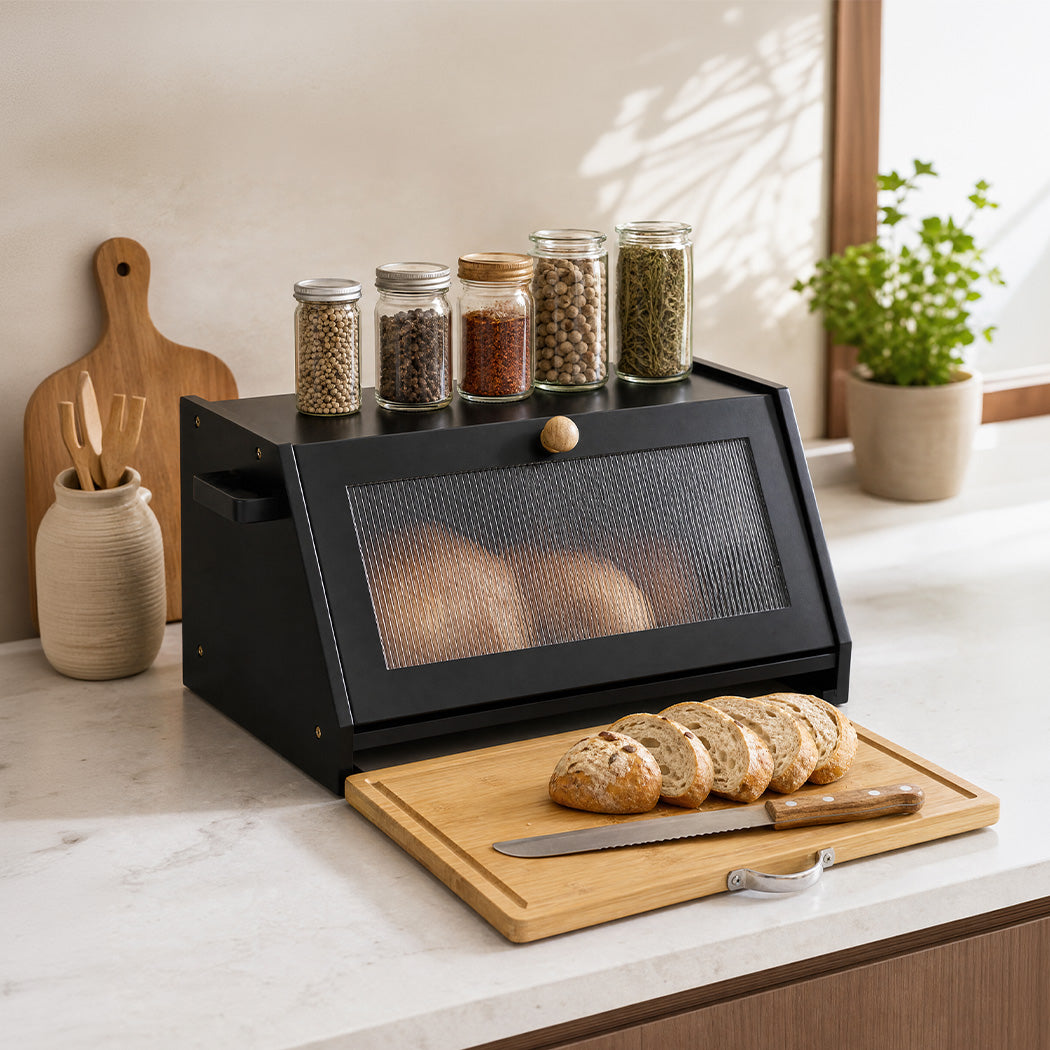 Bamboo Bread Box Cutting Board Black | Simpledeals