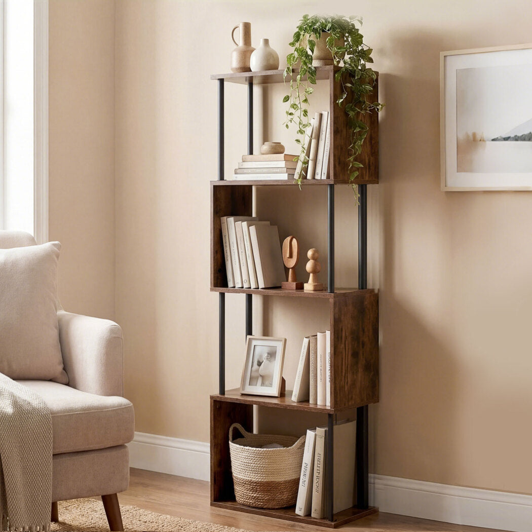 Wooden Bookshelf 5 Tier Storage 38x24x126cm