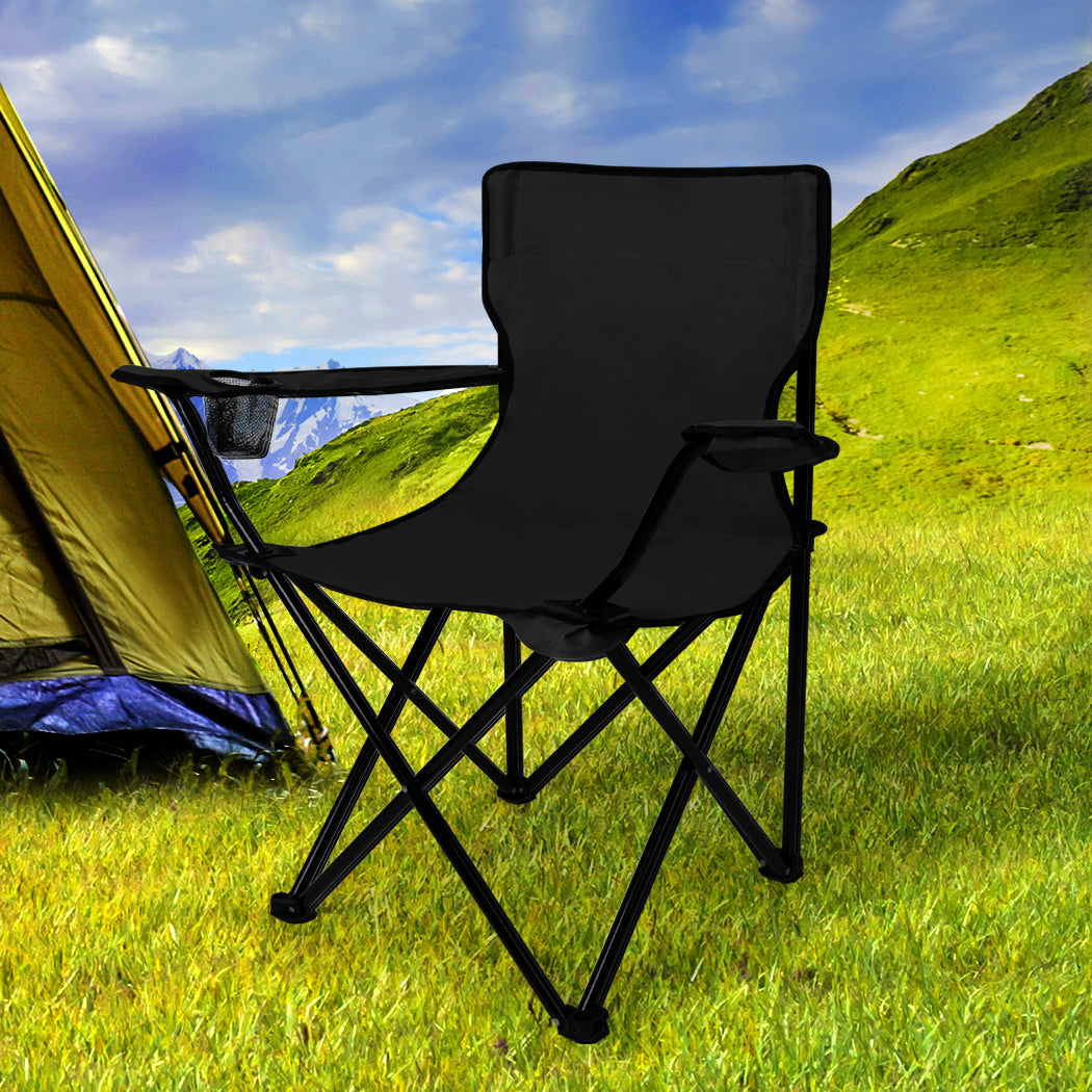 Camping Chairs Folding Arm Foldable Black