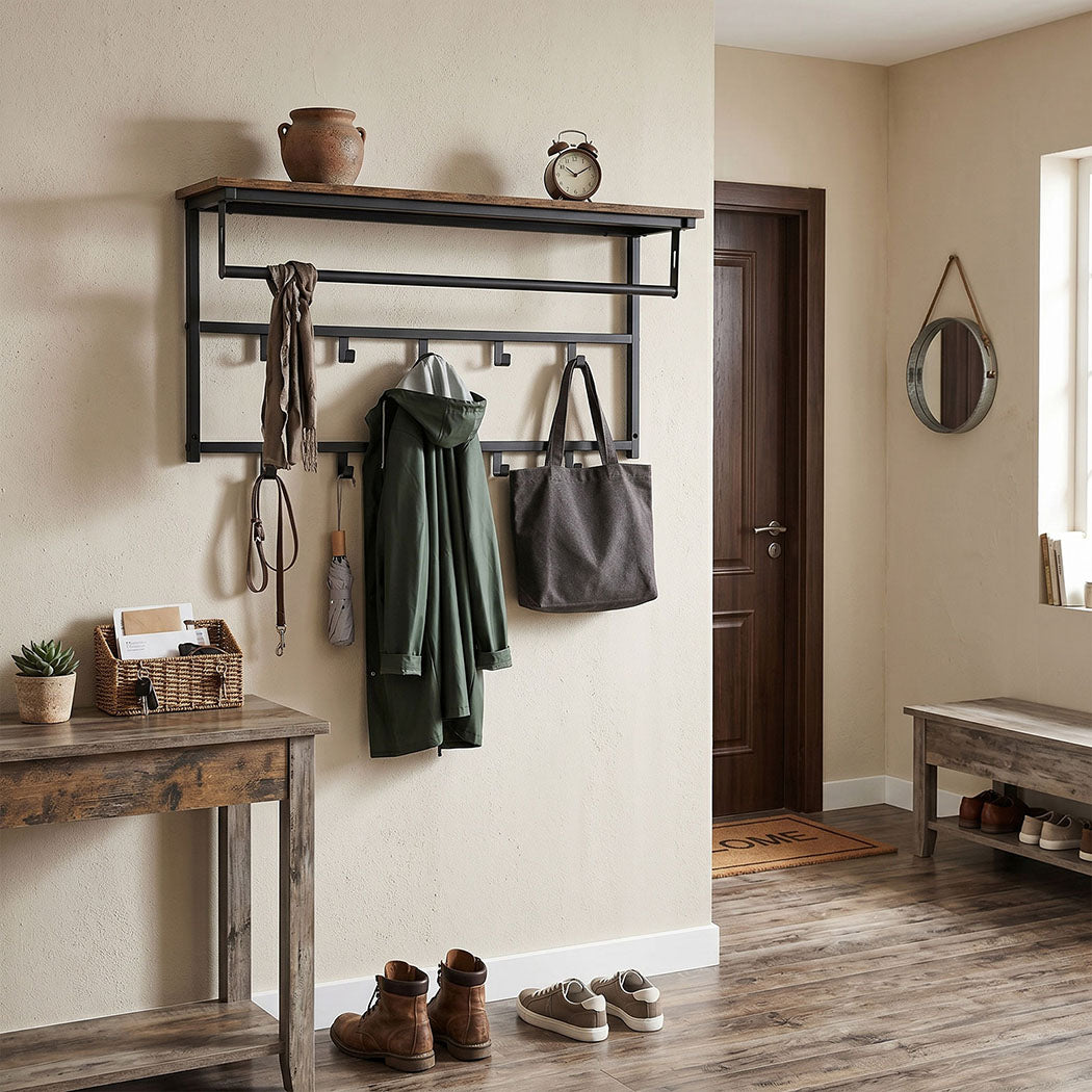 Floating Shelf Coat Rack Black 16x16cm