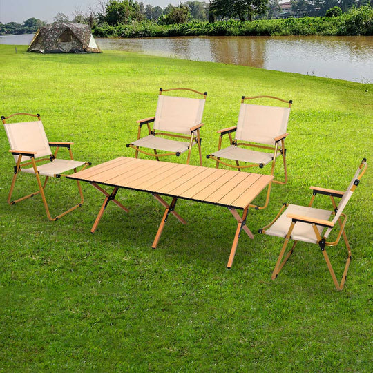 Folding Camping Table Chair Set Oak