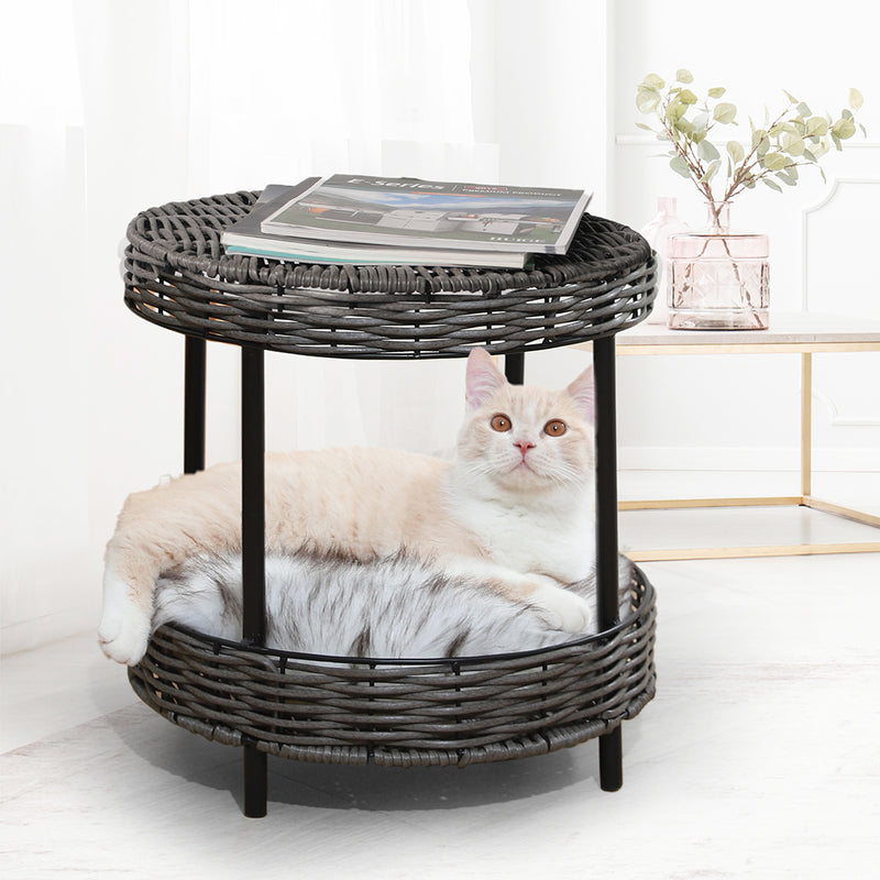 Rattan Pet Bed Elevated Raised - Cat Dog House Wicker