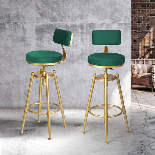 Green Velvet Adjustable Bar Stool Swivel Gold Frame