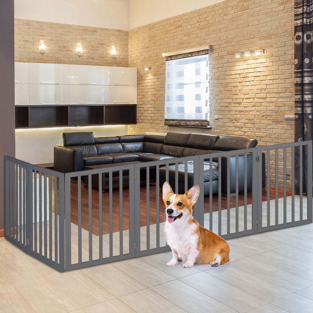 Wooden Pet Gate Dog Safety Fence Grey 100-Pack Adjustable Barrier