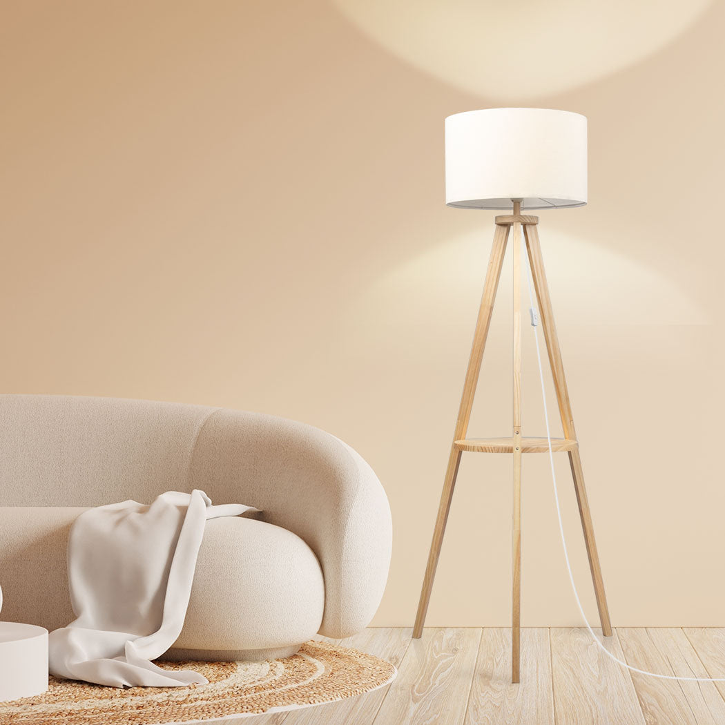 Cozy Tripod Floor Lamp with Shelf  Foldable Function Classic