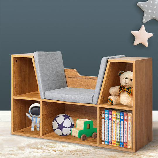 Kids Brown Bookcase & Toy Box Shelf Storage Organizer for